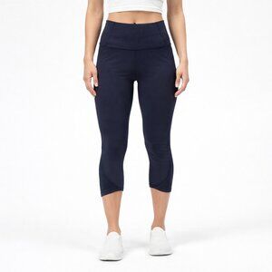 Lululemon Navy Cropped Leggings Mesh Panels Diagonal Hem Yoga Athletic Pants